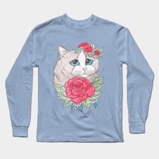 Long Haired Siamese Cat art Long Sleeve T-Shirt